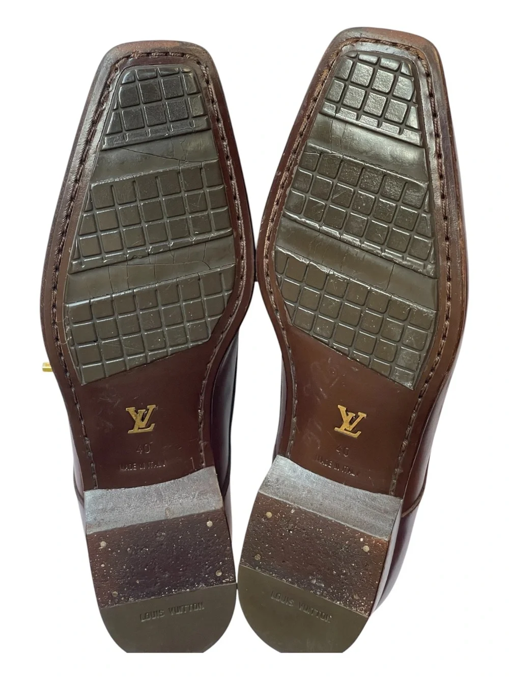 LOUIS VUITTON MENS BROWN CALFSKIN SQUARE TOE DERBY SHOES SZ 40 = 7 US MED